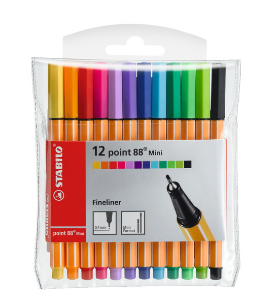 Micropunta/Felpa, Point 88 Mini, Punta Fina 0.4 mm, Estuche x 12. 12 Colores Surtidos